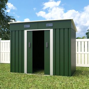 Metalen tuinhuisje (5,6 m3) groen breed klein berging schuur HxBxD: 182x238x131cm