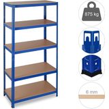 Relaxdays stellingkast blauw - opbergrek 5 etages - rek voor garage - metaal - MDF