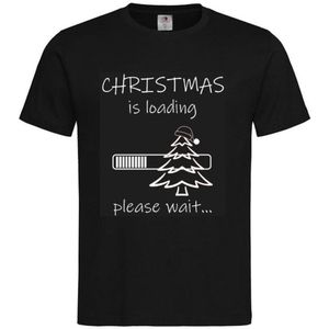 T-shirt Unisex Volwassenen Fout Foute Kerst Kerstmis Vrouw Grappig Tekst ""CHRISTMAS is loading Please wait..."" Op Voorkant | korte mouw | Zwart/Wit | maat S