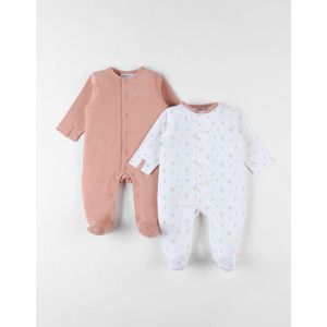 Noukie's - 2 Pack - Pyjama - Meisje - Jersey - Terracotta , ecru met bloemenprint - 0 maand 50