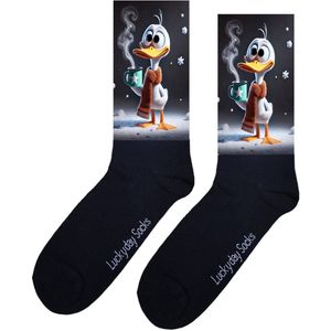 Eend - Opkikker - Grappige sokken - Valentijns cadeau - Verjaardag cadeau - Sint cadeau - Leuke sokken - Warme chocomelk - Vrolijke sokken - Cadeautje - Grappige cadeau - Kerstsokken - Vaderdag - Moederdag - Socks maken Happy - 37-44