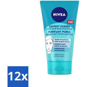NIVEA - Reinigingsscrub - Essentials Dagelijkse Scrub - Voor onzuivere huid - Met Melkzuur & Magnolia-extract - 150 ml - Voordeelverpakking - 12 stuks