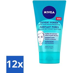 NIVEA - Reinigingsscrub - Essentials Dagelijkse Scrub - Voor onzuivere huid - Met Melkzuur & Magnolia-extract - 150 ml - Voordeelverpakking - 12 stuks