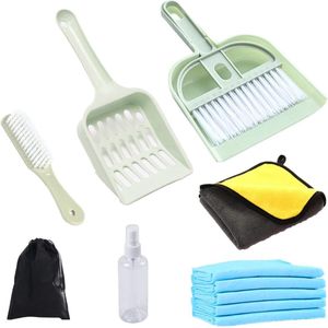 Huisdier veegschep set - mini bezem set - kooireiniger voor konijnen - cavia's - hamstertoilet - knaagdierenkooi reiniging - kunststof reinigingsborstelset - content - webtekst nodig .