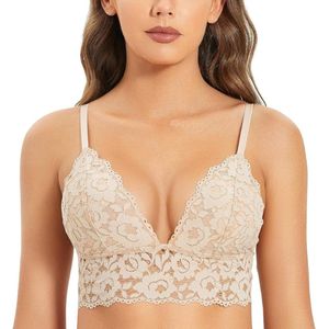 Allecto plus - Comfortabele diep uitgesneden kanten BH zonder beugel voor dames met afneembare gewatteerde cups