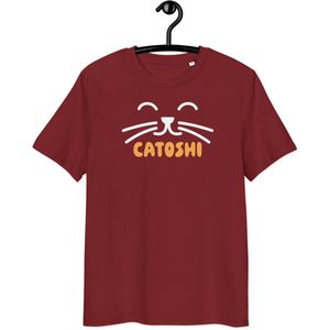 Catoshi - Bitcoin T-shirt - Unisex - 100% Biologisch Katoen - Bordeaux Rood - Maat S |By BitPopArt |Grappige Tekst| Bitcoin cadeau| Bitcoin T-shirt | Bitcoin Shirt| Bitcoin Merch| Bitcoin Kleding