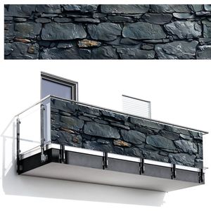 Balkonscherm 300x80 cm - Balkonposter Stenen - Steenoptiek - Antraciet - Grijs - Balkon scherm decoratie - Balkonschermen - Balkondoek zonnescherm