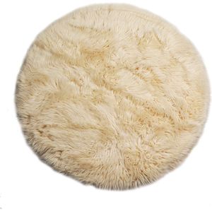 HOOMstyle Schapenvacht Reykjavik - Imitatie Dierenvel - Rond - Ø95cm - Vloerkleed rond - Ecru / crème