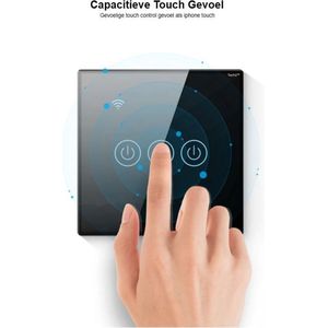 TechU™ Slimme Wandschakelaar 3 Knoppen – Wifi & App – Zwart – Alexa Amazon & Google Assistant – Hard glaspaneel – Waterdicht