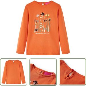 vidaXL Langmouwig - Kinderhemd - Kindershirt met lange mouwen 92 oranjebruin - Meisjeskleren - Jongenskleren - Babykledij