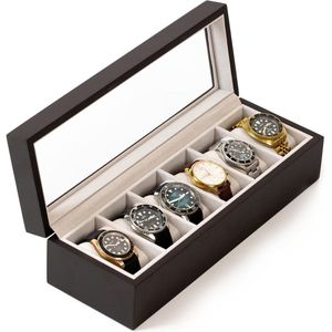 Elegante horlogedoos van hout voor 6 horloges met glazen venster