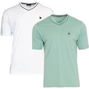 2-Pack Donnay T-shirt - sportshirt - V-Hals shirt - Heren - Wit/Sage green - Maat XXL