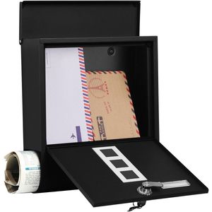 Wandbrievenbus RVS Zilver met Koperen Slot & Krantenbak – Industrialhome Luxe Design Brievenbus met Kijkvenster, Naamplaatje & Draaideksel – Weerbestendige Postkast voor Buiten – 30,5 x 9,5 x 33,3 cm – Inclusief Sleutels & Montageaccessoires