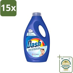 15 x Dash Sensitive - Vloeibaar Wasmiddel - Voor Gevoelige Huid - Witte en Gekleurde Was - 26 Wasbeurten - Grootverpakking - Gevoelige Huid - Vloeibaar Wasmiddel - Gevoelige Huid Wasmiddel - Zachte Wasmiddel - ECARF-gecertificeerd