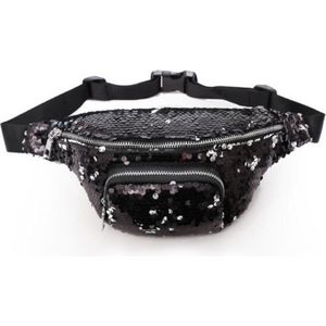 KIMU Heuptas Pailletten Zwart Zilver Omkeerbare Sequin Heuptasje Fanny Pack - Tas Tasje Glitter Metallic Glanzend Cyber Festival