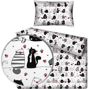 Kinderbeddengoed Katoen Wit met Katten 100x135 cm