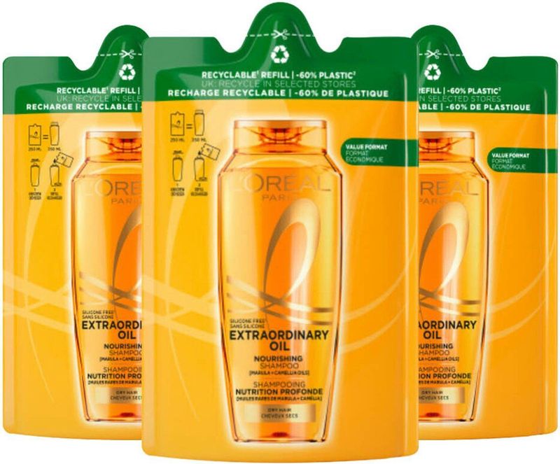 L'Oréal Elvive Extraordinary Oil Shampoo Refill - 3 x 250 ml - Voordeelverpakking