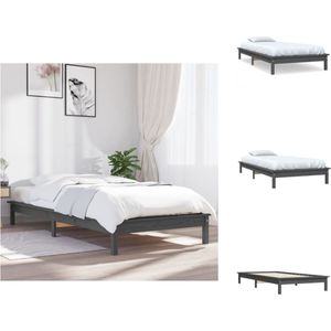 vidaXL Bed Frame - Klassiek Houten Bed - Single (90 x 190 cm) - Grijs - Massief Grenenhout - Bed