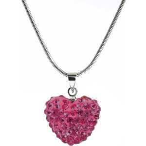 Fako Bijoux® - Ketting - Disco Dots - Hart - Fuchsia