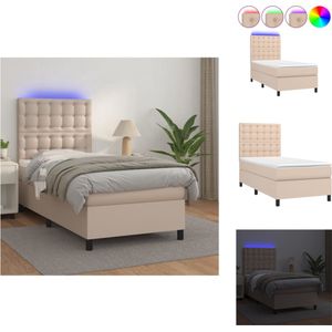 vidaXL Boxspring Bed - Cappuccino - 203 x 80 x 118/128 cm - Hoogwaardig kunstleer - Verstelbaar hoofdbord - LED-verlichting - Pocketvering matras - Huidvriendelijk topmatras - Inclusief montagehandleiding en LED-strip - Bed