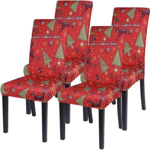 Kerst Kerst Stoelhoezen Set van 1/2/4/6 Stretch Stoelhoezen Moderne Hoes Decoratie Stoelhoes Stoel Universeel Geschikt voor Eetkamer Feestbanket (Set van 4, Rood Groene Boom)