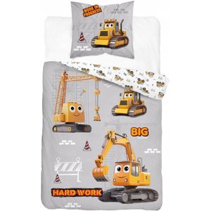 Kinderbeddengoed Bouwplaats 160x200 cm - Katoen met Graafmachine