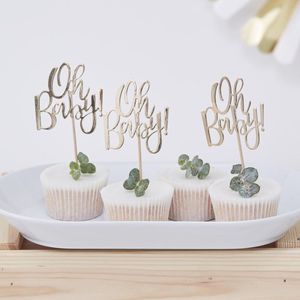 Oh Baby Cupcake Prikkers | Unisex | 7 x 13,5 cm | Voor Gender Reveal en Babyshower