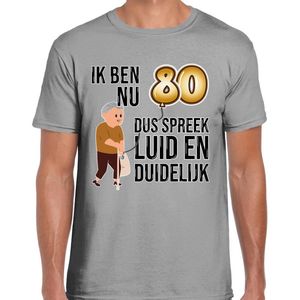 Bellatio Decorations Cadeau T-shirt heren - leeftijd 80 jaar - grijs - luid en duidelijk - verjaardagsfeest S