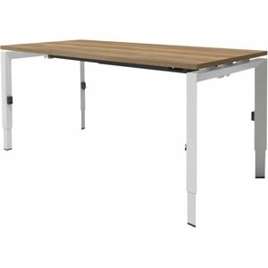 Linesto N3 bureau, hoogte instelbaar (65-85cm) met 140x80cm lindberg eiken zwevend 25mm blad en aluminium (RAL9006) vierpoot N-frame (poot driehoekig 50x50x75 mm.), (met geïntegreerde kabelgoot)