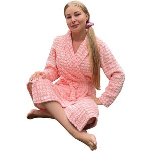 Badjas voor dames - peach roze damesbadjas - fleece - zacht & warm - cadeau voor haar - maat XL