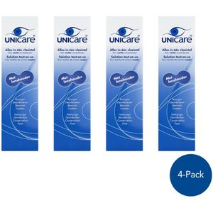 4 x Unicare AIE lenzenvloiestof voor zachte lenzen - 240 ml - 4 stuks - incl. 4 lenzendoosjes