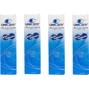 Unicare 4 x 240 ml - lenzenvloeistof zachte contactlenzen - incl. 4 lenzendoosjes - voordeelverpakking