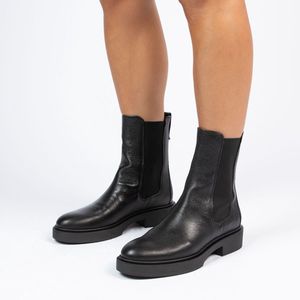 Manfield - Dames - Zwarte leren chelsea boots - Maat 41