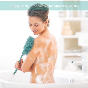 Douchespons met steel, badspons met lange handgreep, mesh, rugborstel, badreiniger voor dames en heren, 3 stuks