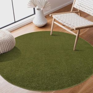 Laagpolig tapijt voor de woonkamer, effen moderne tapijten voor de slaapkamer, werkkamer, kantoor, hal, kinderkamer en keuken, groen, 150 cm rond
