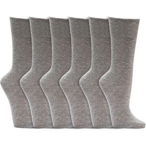 Katoenen sokken | Boord zonder elastiek | Kleur: Grijs | Maat: Diverse maten | 6 paar