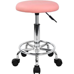 Swivel Rolling Kruk Hoogte Verstelbare PU Lederen Kussen Salon Vanity Massage Kantoorkruk Stoel Klein - Roze - Ergonomisch Ontwerp