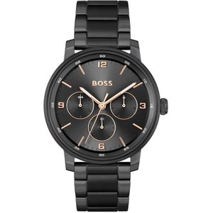 BOSS HB1514128 CONTENDER Heren Horloge - Mineraalglas - Staal - Zwart - 44 mm breed - Quartz - Vouw/Vlindersluiting - 5 ATM (douchen)