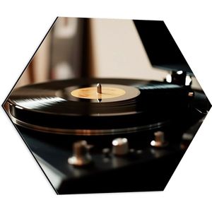 Dibond Hexagon - Foto van Platenspeler - 50x43.5 cm Foto op Hexagon (Met Ophangsysteem)