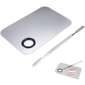 Make-uppalet van roestvrij staal - Make-upmengpalet - Met schraper - Make-uptool - Perfect voor het mengen van foundation, lippenstift en nagellak