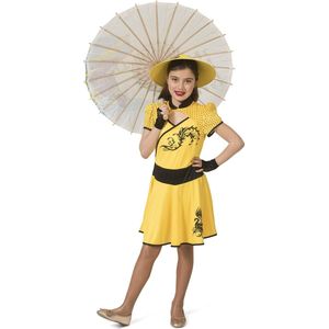 Funny Fashion - Aziatisch & Indisch Kostuum - Zonnige Chinese Dame Guangdong - Meisje - Geel - Maat 128 - Carnavalskleding - Verkleedkleding