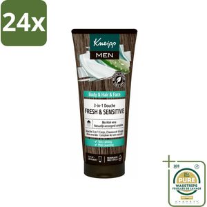 Kneipp - Shampoo & Douche - Men - Fresh & Sensitive - Voor gevoelige en droge huid - 200 ml - Voordeelverpakking - 24 stuks - Gevoelige huid - Droge huid
