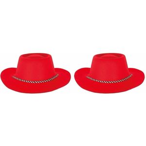 2x stuks rode carnaval verkleed cowboyhoed voor volwassenen