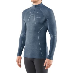 FALKE technisch wool-tech rits O-hals long sleeve blauw - maat XL