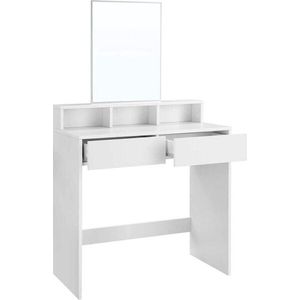 ZAZA Home - Kaptafel met rechthoekige spiegel en 2 lades - make up tafel met 3 open vakken kaptafel - WIT