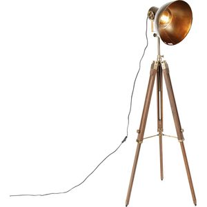 QAZQA mangoes - Industriele Tripod | driepoot vloerlamp | Staande Lamp - 1 lichts - H 165 cm - Brons - Industrieel - Woonkamer | Slaapkamer
