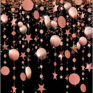 Christmas / Kerst - Rosé Gouden Ster & Cirkel Glitter - Guirlande - Vlaggenlijn - Slinger - Vlag | Huwelijk - Geboorte - Feest - Verjaardag - Jubileum - Bruiloft - Babyshower - Event - Wedding - Birthday party - Veranda - Decoratie