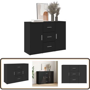 vidaXL Dressoir Zwart - 3 Lades & 2 Deuren Dressoir - Zwarte Dressoir - Houten Dressoir - Compact Dressoir - Opbergmeubel