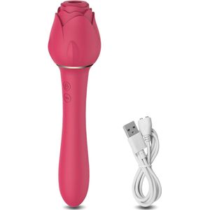 4 in 1 Rose dildo vibrator - Tepel - Clitoris - Anaal - Vaginaal - Zuig- en trilstanden - Vibratie - 15 krachtige standen