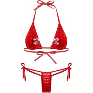 CHPN - Micro Bikini - Mini bikini - Sexy bikini - Roodkleurige - Metallic - Glans - Sexy G-String en Thong - 18+ bikini - Strand - Bimbo